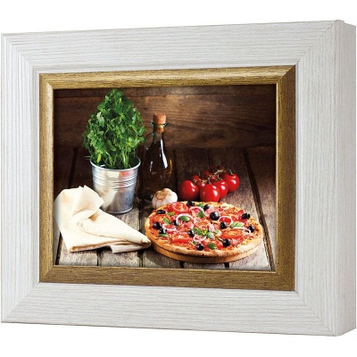  Ключница Натюрморт с пиццей, Жемчуг/Золото, 13x18 см фото в интернет-магазине