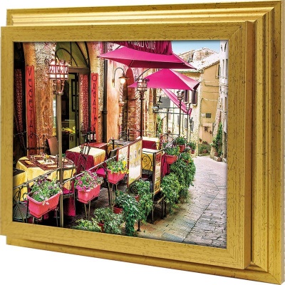  Ключница Кафе на углу улицы Старого города в Италии, Золото, 20x25 см фото в интернет-магазине